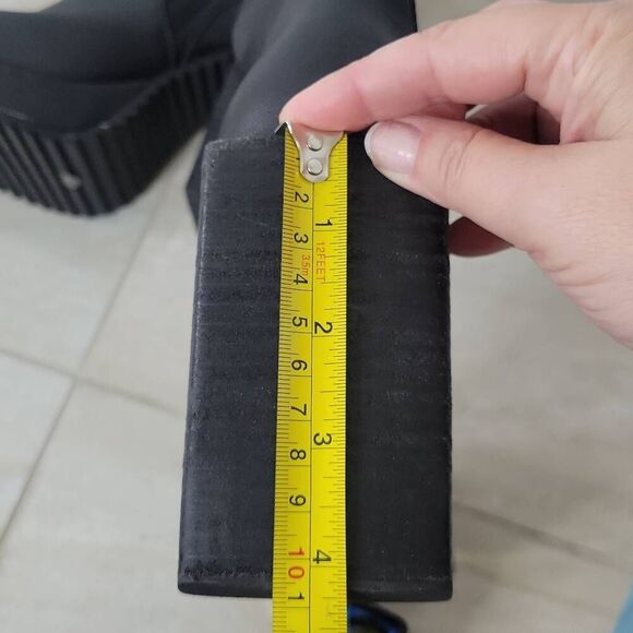 Darker Wavs Leather Square Toe Platform Heeled Boots Y2K Goth Size 8M Womens - Picture 8 of 12